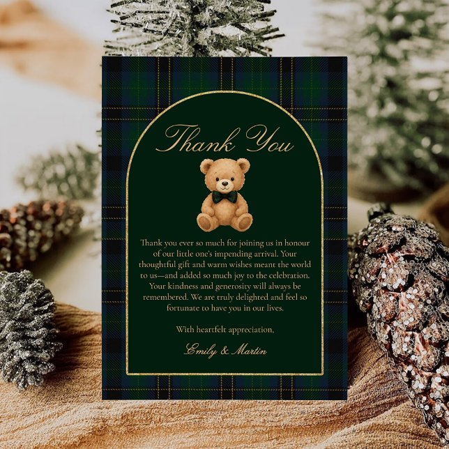Teddy Bear Tartan Plaid Baby Shower Thank You Card (Creator Uploaded)