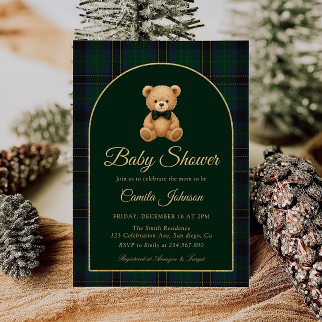 Teddy Bear Tartan Preppy Baby Shower Invitation (Creator Uploaded)