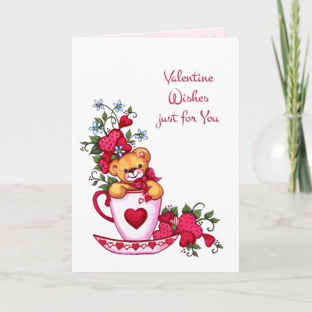 Teddy Bear, Tea Cup Valentine's Day Card (Front)