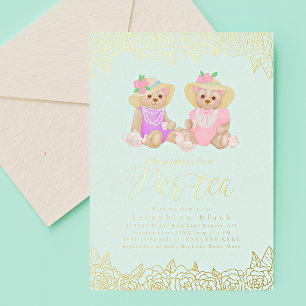 Teddy Bear Tea Party Mint Gold Baby Shower Foil In