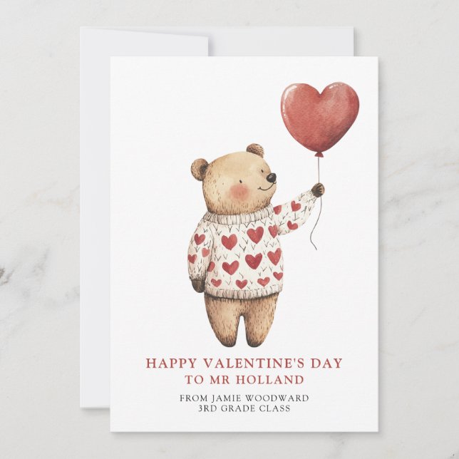 Teddy Bear Teacher Happy Valentine's Day    Holiday Card (Front)