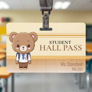 Teddy Bear Teacher School Classroom Hall Pass ID Badge