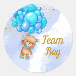 Teddy Bear Team Boy Gender Reveal Party Classic Round Sticker