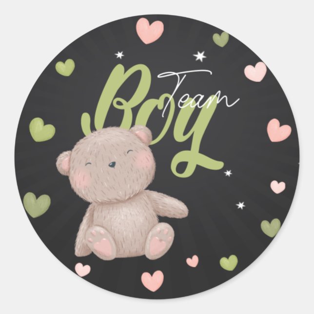 Teddy Bear Team Boy Gender Reveal Stickers  (Front)