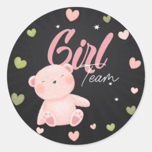 Teddy Bear Team Girl Gender Reveal Stickers 