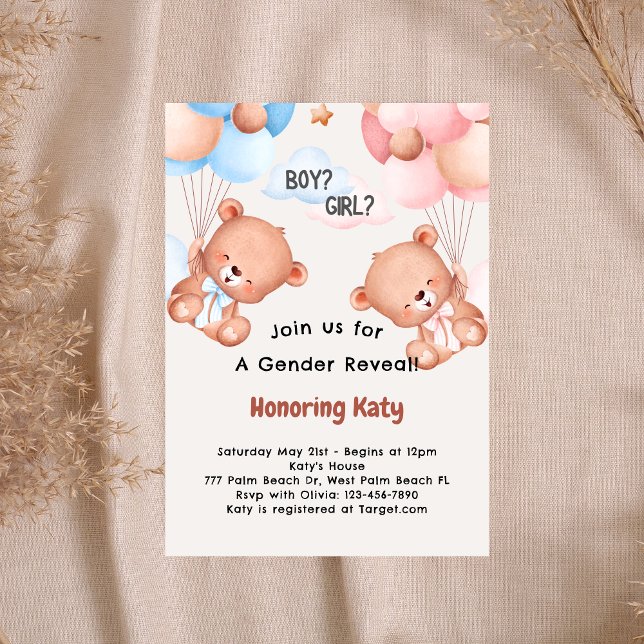 Teddy Bear Theme Baby Gender Reveal  Invitation (Creator Uploaded)