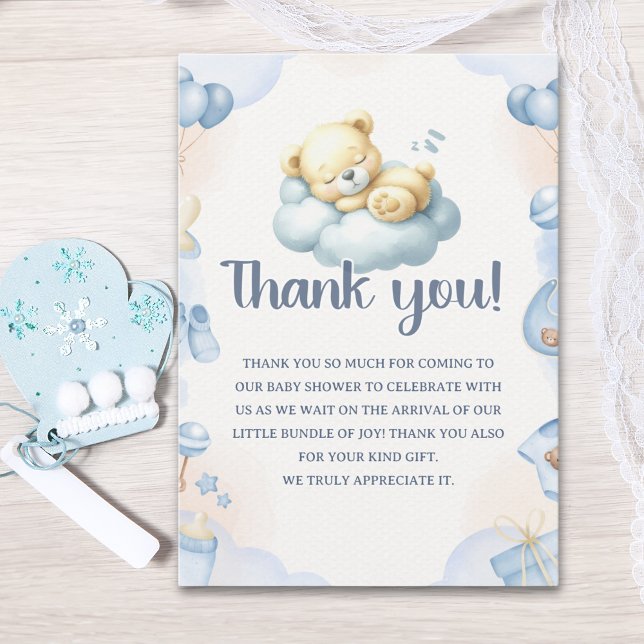 Teddy Bear Theme Baby shower boy Thank You Card (Creator Uploaded)