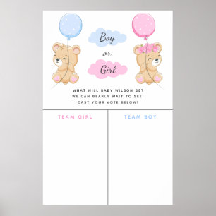 Teddy Bear Theme Gender Reveal Voting Sign