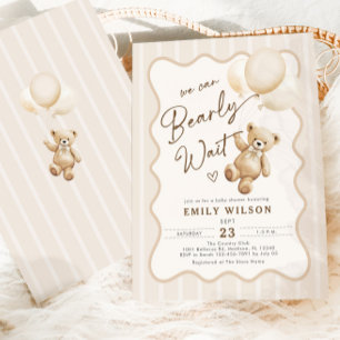 Teddy Bear Theme We Can Bearly Wait Baby Shower Invitation