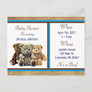 Teddy Bear Themed Boy's Baby Shower Invitation Postcard