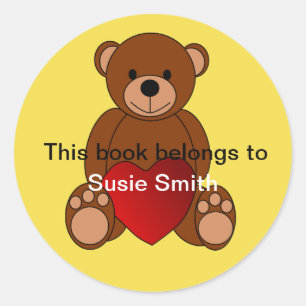 Teddy Bear "This book belongs to" bookplate Classic Round Sticker