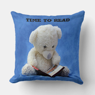 Teddy Bear Time to Read Blue Stuffed Animal, ZKOA Cushion