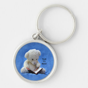 Teddy Bear Time to Read Blue Stuffed Animal, ZKOA Key Ring