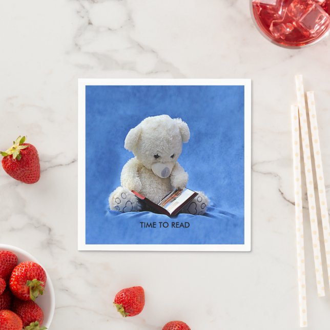 Teddy Bear Time to Read Blue Stuffed Animal, ZKOA Napkin (Insitu)