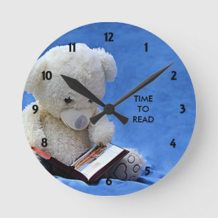 Teddy Bear Time to Read Blue Stuffed Animal, ZKOA Round Clock
