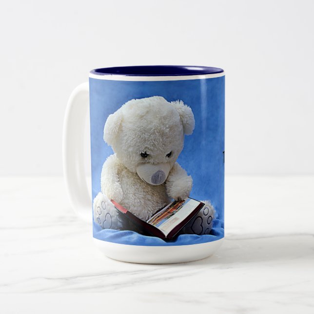 Teddy Bear Time to Read, KOA Two-Tone Coffee Mug (Front Left)