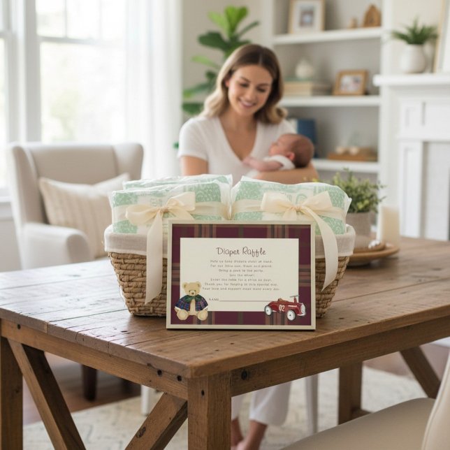 Teddy Bear & Toy Car Baby Shower Diaper Raffle  Enclosure Card (Creator Uploaded)