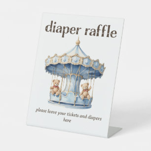 Teddy Bear Twin Boy Baby Shower Diaper Raffle Pedestal Sign