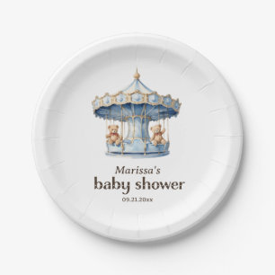 Teddy Bear Twin Boy Baby Shower Paper Plate