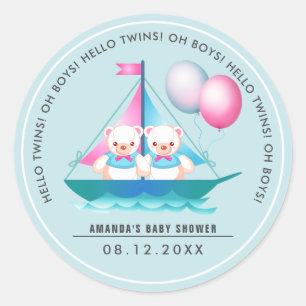 Teddy Bear   Twin Boys Baby Shower Favour Stickers