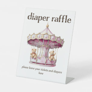 Teddy Bear Twin Girl Baby Shower Diaper Raffle Pedestal Sign