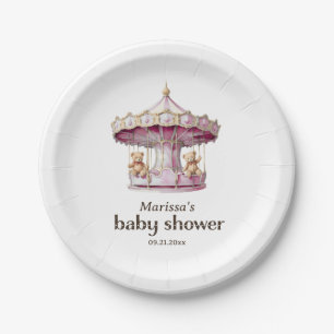 Teddy Bear Twin Girl Baby Shower Paper Plate