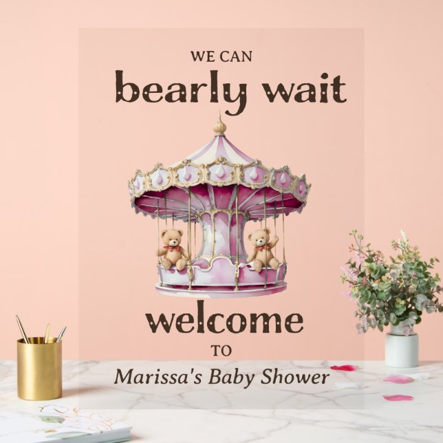 Teddy Bear Twin Girl Baby Shower Welcome Acrylic Sign (Wedding)