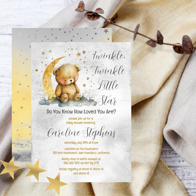 Teddy Bear Twinkle Twinkle Little Star Baby Shower Invitation (Create an enchanting baby shower with our Teddy Bear Twinkle Twinkle Little Star collection.  )