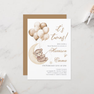 Teddy Bear Twins Baby Shower  Invitation