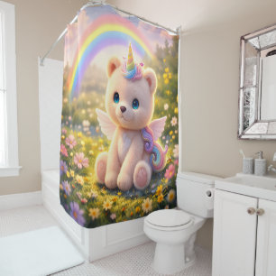 Teddy bear unicorn luxury shower curtain