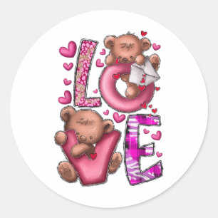 Teddy Bear Valentine Love Western Valentines Day  Classic Round Sticker
