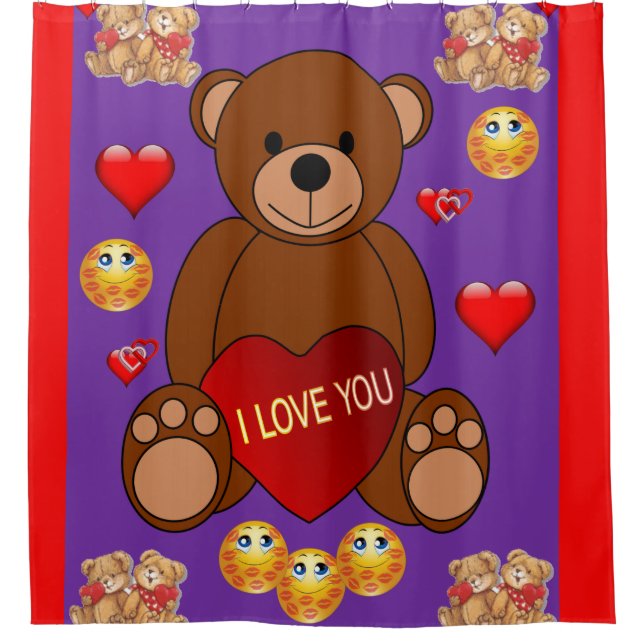 Teddy bear valentines children's shower curtain (Front)