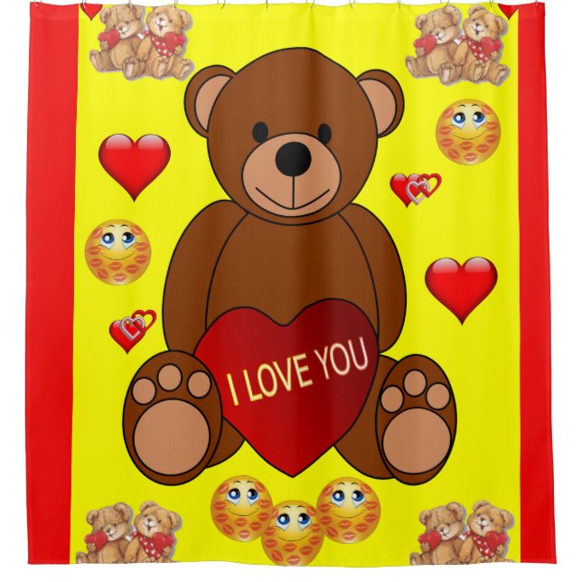 Teddy bear valentines children's showercurtain shower curtain (Front)