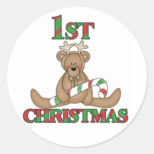 Teddy Bear Very 1st Christmas Tshirts and Gifts Classic Round Sticker (Front)