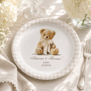 Teddy Bear Vintage Beige Baby Shower Paper Plate