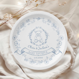 Teddy bear Vintage Chinoiserie wreath Baby shower Paper Plate