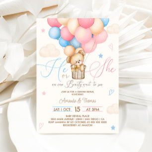 Teddy Bear Vintage Gender Reveal  Invitation