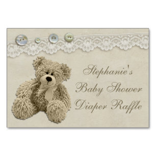 Teddy Bear Vintage Lace Diaper Raffle Table Number