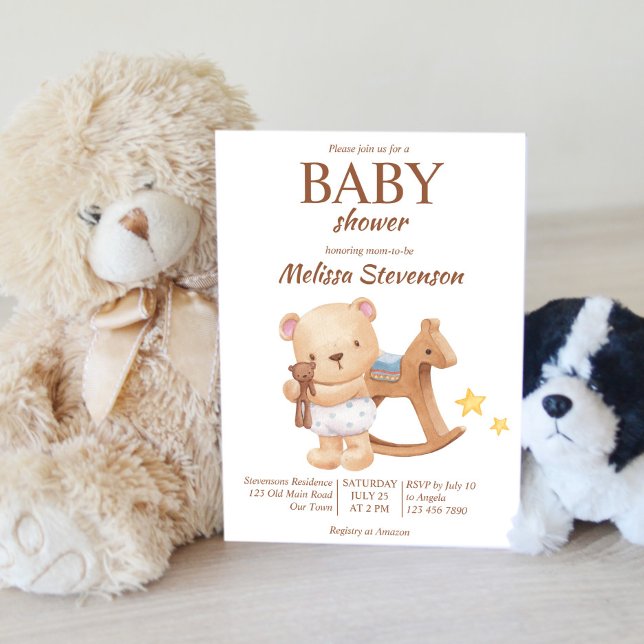 Teddy bear vintage toys boho baby shower invitation (Creator Uploaded)