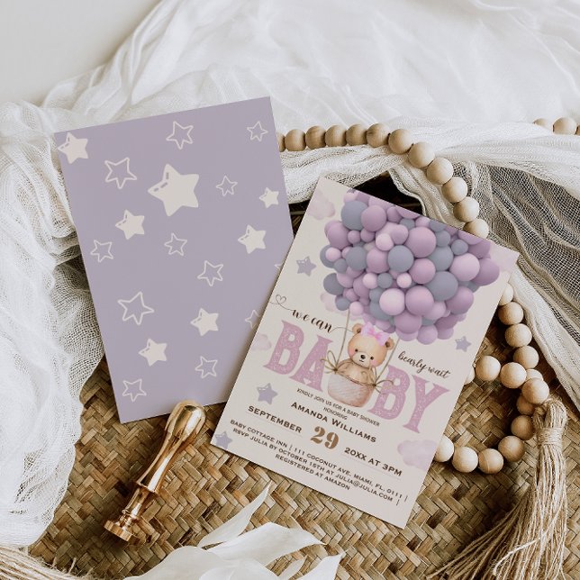 Teddy Bear Violet Pink Baby Girl Shower  Invitation (Creator Uploaded)