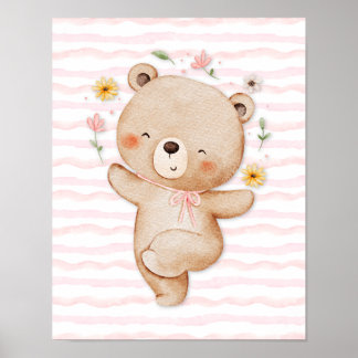 Teddy bear wall art poster Happy dance poster