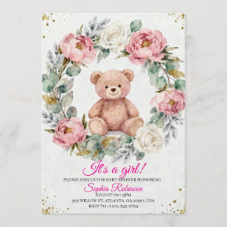 Teddy Bear Watercolor Baby Shower Invitation