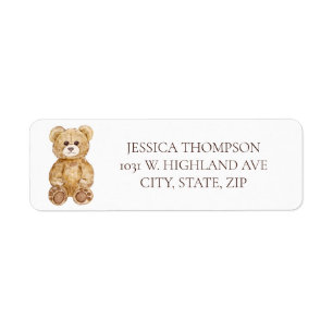 Teddy Bear Watercolor Baby Shower Return Address  Label
