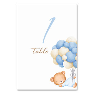 Teddy Bear Watercolor Balloons Table 1 Number Card