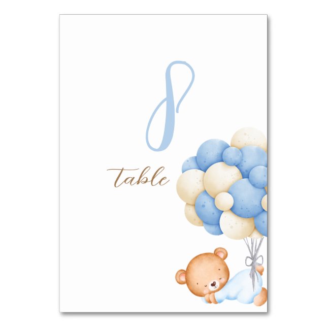 Teddy Bear Watercolor Balloons Table 8 Number Card (Front)