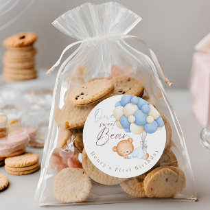 Teddy Bear Watercolor Boy 1st Birthday Party  Classic Round Sticker