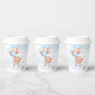 Teddy Bear Watercolor Boy Baby Shower Customisable Paper Cups