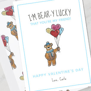 Teddy Bear Watercolor Friend Valentine's Day Holid Holiday Card