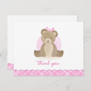 Teddy Bear Watercolor Pink Baby Shower Thank You Card
