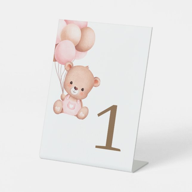 Teddy Bear Watercolor Table Number Pedestal Sign (Front)
